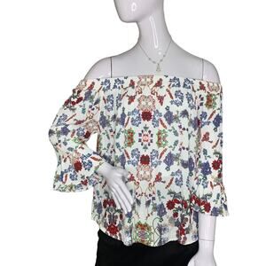 Etiquette NWOT Floral Print Strapless Long Bell Sleeves Size Small